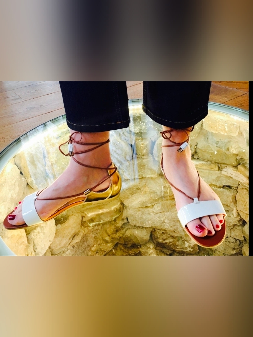 Boden Women's Yellow and Silver Ankle-Tie Sienna Sandals Leather Size 7.5/38